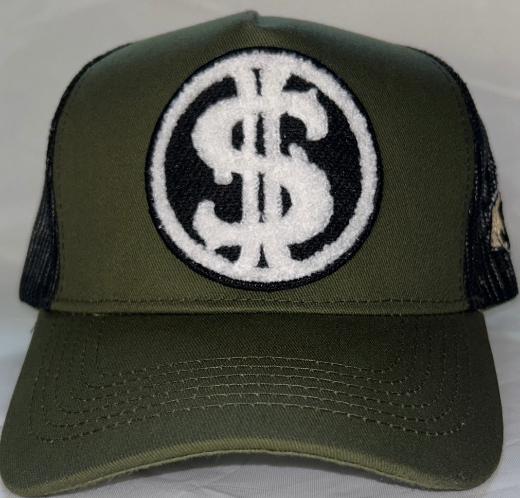 TRUCKER HATS WITH ROUND DOUBLE $ PATCH